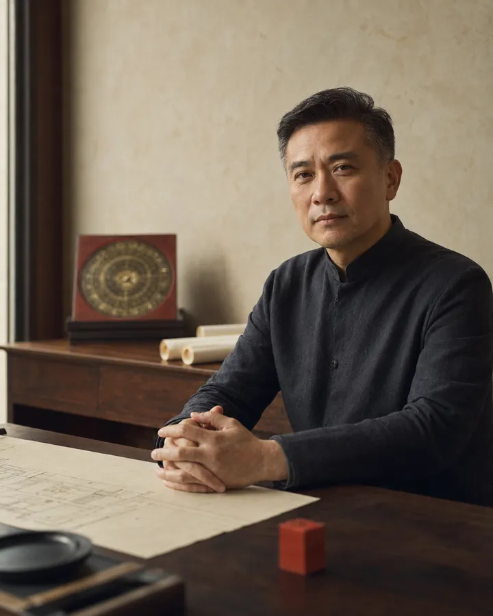 The feng shui master at the consultation desk